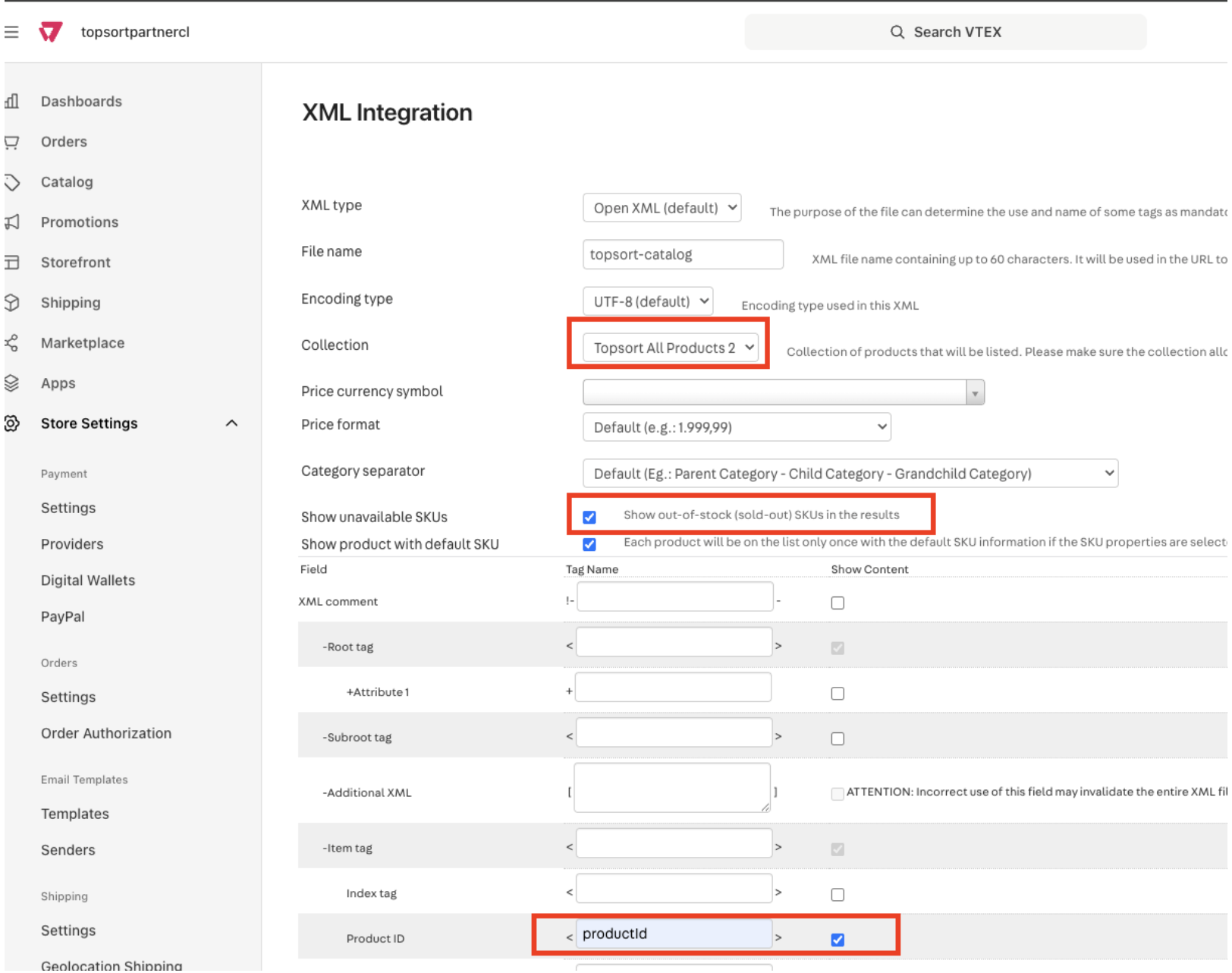 VTEX XML Collection Configuration